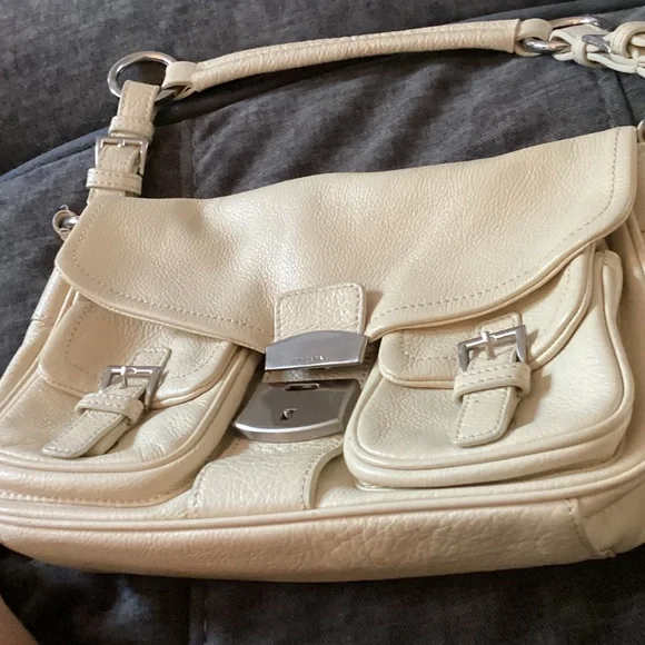 Prada Ivory Leather Shoulder Bag with Silver Buckles - Picture 4 of 15